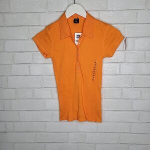 GAP Orange Ribbed Polo Collared Stretchy Blouse